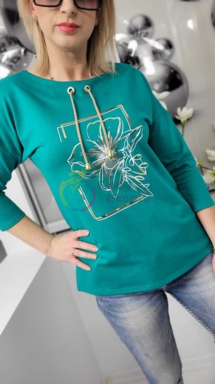 Tričko s kvetom a ozdobnými šnúrkami, zelené